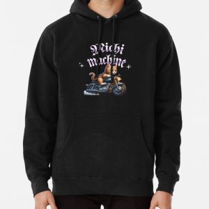 Orange Cat Riding a Motorcycle Cool Biker Cat Design Pullover Hoodie