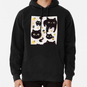 Funny Black Cats and Coffee Pattern Pullover Hoodie