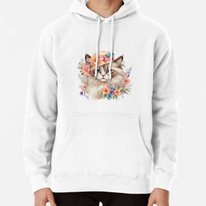 Cute cat with blue eyes in a hat Pullover Hoodie