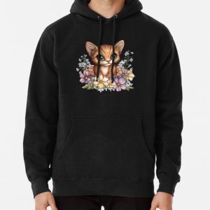 Abyssinian Kitten among Flowers Cute Cat Pullover Hoodie