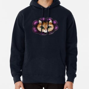 Cat face in a flower acrylic painting Pullover Hoodie