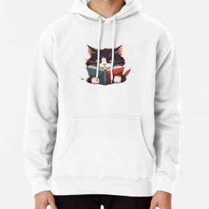Funny Black Cat With Book Cute Cat Reading Book Funny Gifts For Cat Lovers Funny Gifts For Book Lovers Pullover Hoodie
