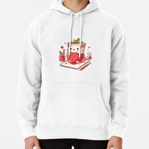 A cute strawberry cat drawing Pullover Hoodie