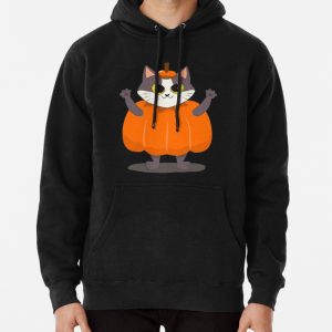 PUMPKIN CAT , HALLOWEEN CAT, SPOOKY BOO CAT Pullover Hoodie