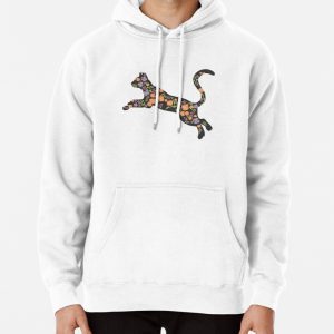 Beautiful Flower Cat Leaping Pullover Hoodie