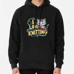 Cat loves knitting Pullover Hoodie